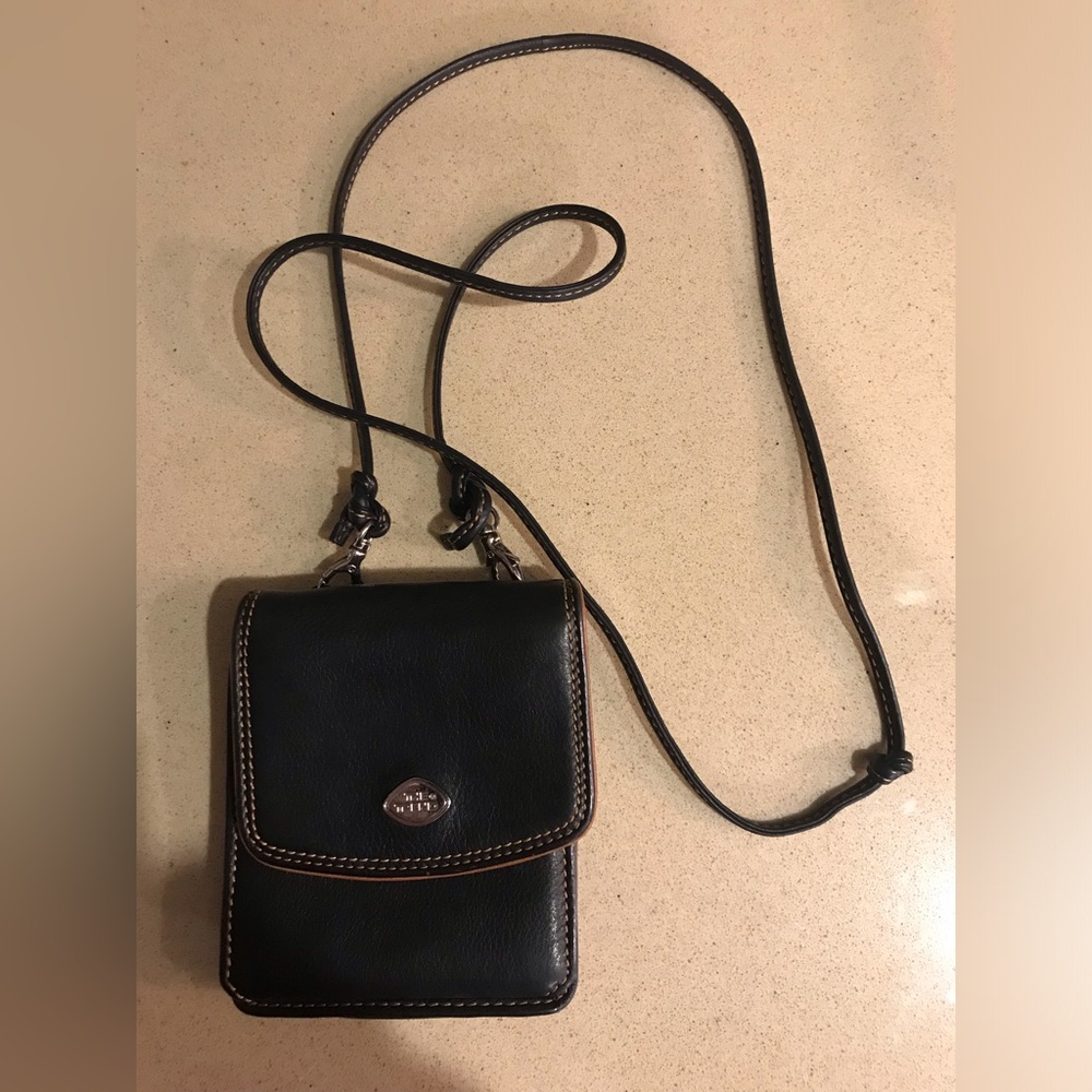 Black Leather Crossbody Bag with Contrast Stitching